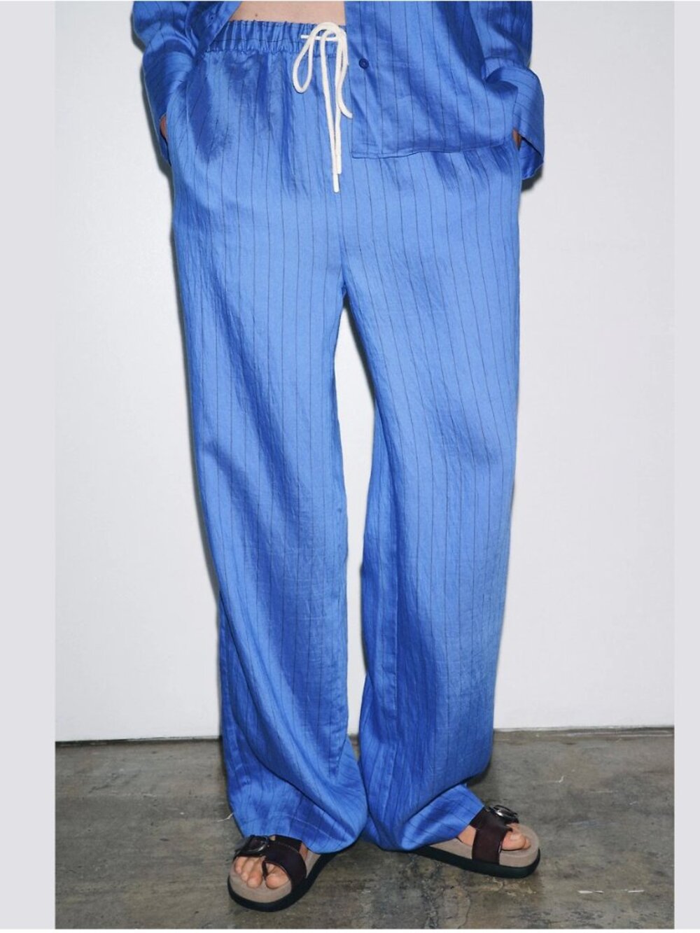 Zara Blue Striped Drawstring Pants